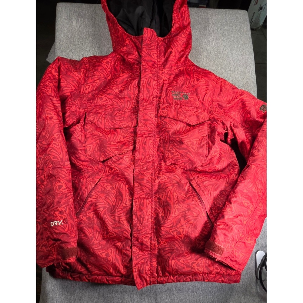 Mountain Hardwear Youth L Red Dry.Q Waterproof Hooded Ski Jacket Swirl Print